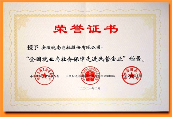 皖南電機：全國就業與社會保障先進民營企業